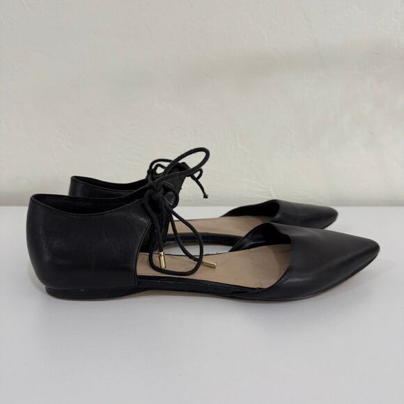 Aldo Black Leather Ankle Strap Pointed Toe Ballet Flats Size 7 - Picture 2 of 9